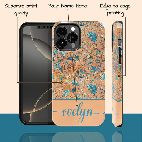 Custom Name Botanical Oriental Flowers iPhone Case